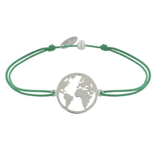 Les Poulettes Bijoux - Bracelet Lien Médaille Argent Ronde Mappemonde