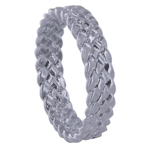 Les Poulettes Bijoux - Bague Argent Rhodié Anneau Large Tressé