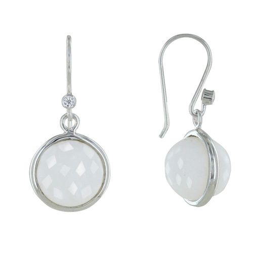 Les Poulettes Bijoux - Boucles D'oreilles Crochet Argent Avec Strass Sphère D'agate Blanche