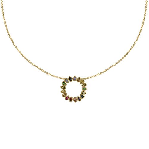 Les Poulettes Bijoux - Collier Plaqué Or Et Pendentif Couronne De Strass Multicolore
