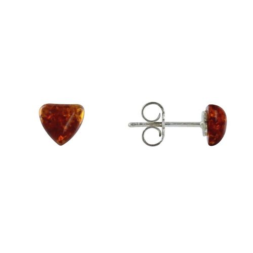 Les Poulettes Bijoux - Boucles D'oreilles Clous Argent Petit Coeur D'ambre
