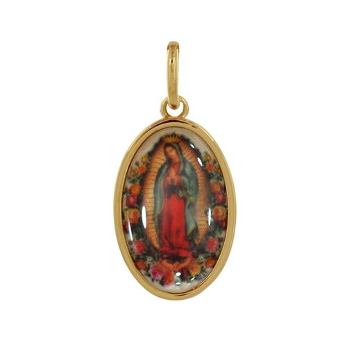 Les Poulettes Bijoux - Pendentif Plaqué Or Médaille Ovale Vierge De Guadalupe Coloré