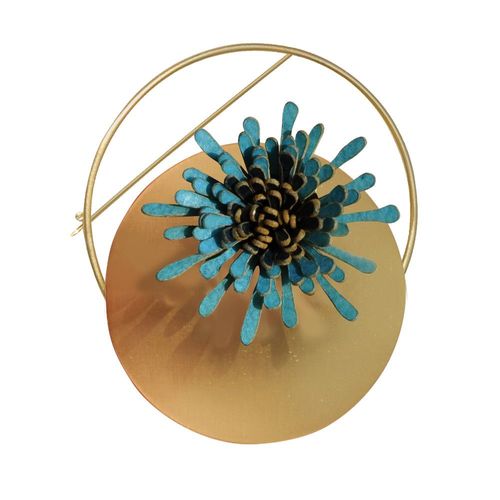 Les Poulettes Bijoux - Broche Laiton Anneau Capsule Et Anémone En Cuir