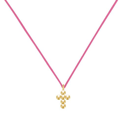 Les Poulettes Bijoux - Collier Lien Plaqué Or Petite Croix De Billes