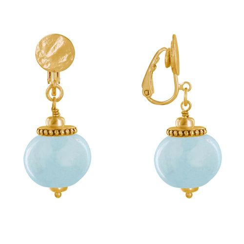 Les Poulettes Bijoux - Boucles D'oreilles Clip Métal Doré Et Grosses Perles En Céramique