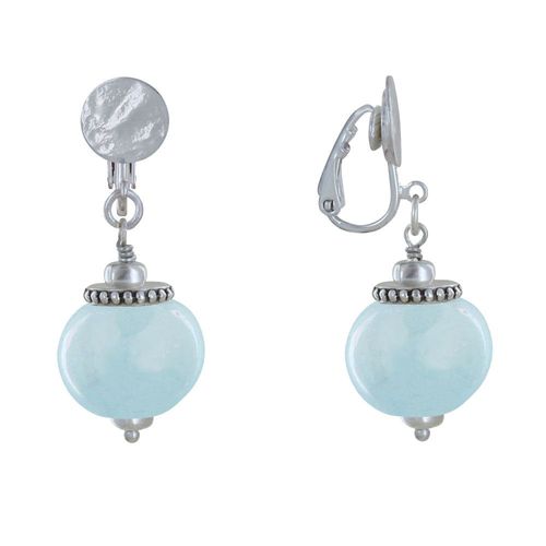 Les Poulettes Bijoux - Boucles D'oreilles Clip Métal Argenté Et Grosses Perles En Céramique