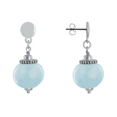 Les Poulettes Bijoux - Boucles D'oreilles Clous Métal Argenté Et Grosses Perles En Céramique