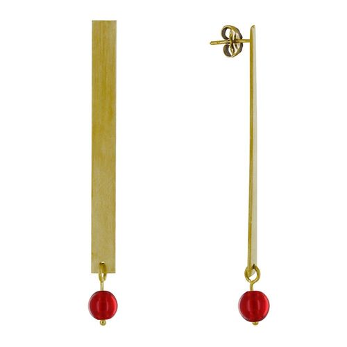 Les Poulettes Bijoux - Boucles D'oreilles Clous Laiton Rectangle Plat Et Perle De Verre