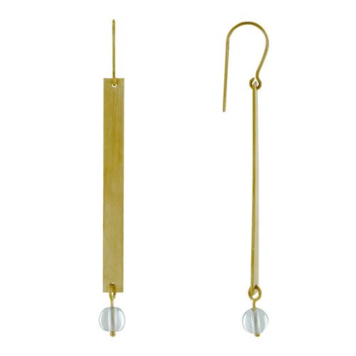 Les Poulettes Bijoux - Boucles D'oreilles Crochet Laiton Rectangle Plat Et Perle De Verre