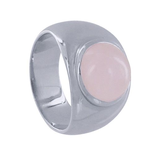 Les Poulettes Bijoux - Bague Argent Rhodié Large Demi Perle De Quartz Rose