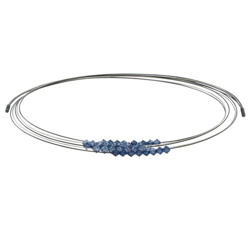 Les Poulettes Bijoux - Collier Multi-Fils Argent Et Perles Cristal Grises Et Bleu Foncés