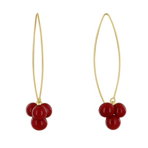 Les Poulettes Bijoux - Boucles D'oreilles Grand Crochet Laiton Et Bouquet De Perles De Verre