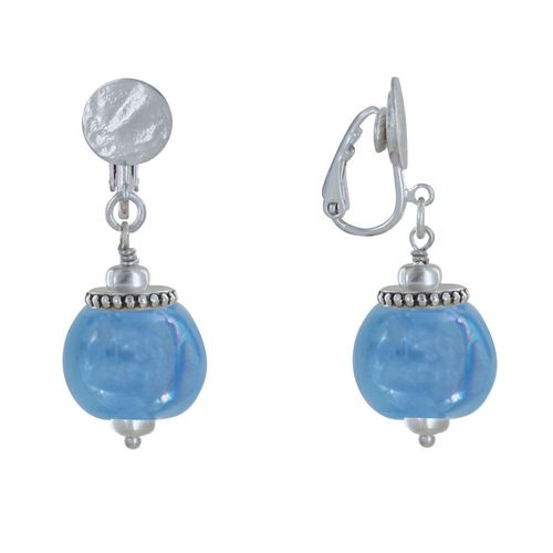 Les Poulettes Bijoux - Boucles D'oreilles Clip Métal Argenté Et Grosses Perles En Céramique