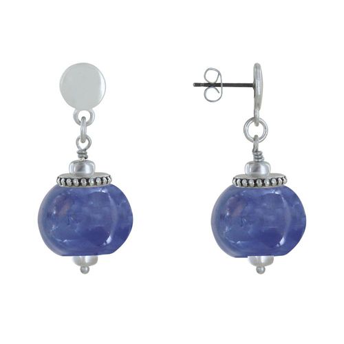 Les Poulettes Bijoux - Boucles D'oreilles Clous Métal Argenté Et Grosses Perles En Céramique