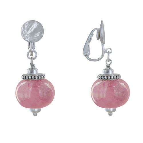 Les Poulettes Bijoux - Boucles D'oreilles Clip Métal Argenté Et Grosses Perles En Céramique