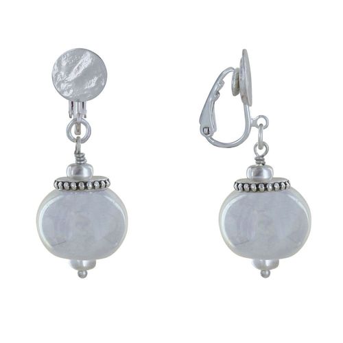 Les Poulettes Bijoux - Boucles D'oreilles Clip Métal Argenté Et Grosses Perles En Céramique