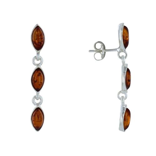 Les Poulettes Bijoux - Boucles D'oreilles Argent Trois Feuilles D'ambre