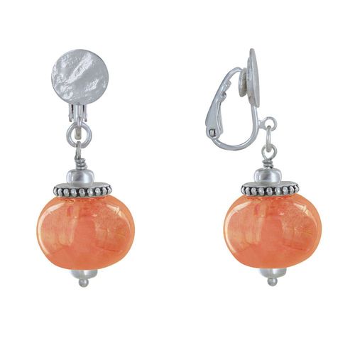 Les Poulettes Bijoux - Boucles D'oreilles Clip Métal Argenté Et Grosses Perles En Céramique