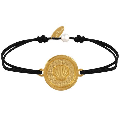 Les Poulettes Bijoux - Bracelet Lien Médaille Ronde Laiton Doré Coquillage
