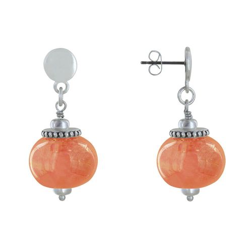 Les Poulettes Bijoux - Boucles D'oreilles Clous Métal Argenté Et Grosses Perles En Céramique