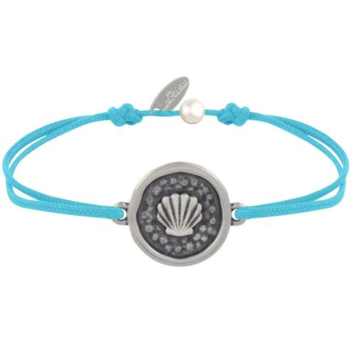 Les Poulettes Bijoux - Bracelet Lien Médaille Ronde Laiton Argenté Coquillage