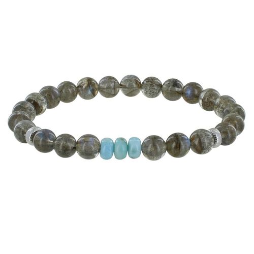 Les Poulettes Bijoux - Bracelet Homme Perles Labradorite Et Trois Anneaux De Larimar