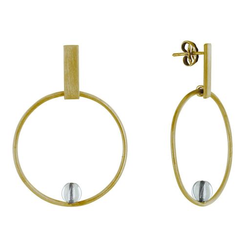 Les Poulettes Bijoux - Boucles D'oreilles Clous Laiton Rectangle Plat Cercle Et Perle De Verre