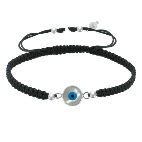 Les Poulettes Bijoux - Bracelet Lien Tréssé Noir Et Oeil De Nacre