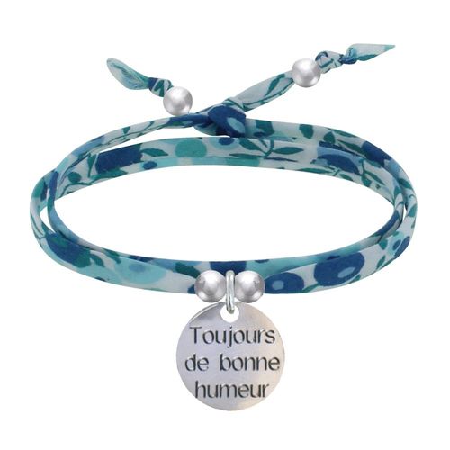 Les Poulettes Bijoux - Bracelet Double Tour Lien Liberty Et Médaille Toujours De Bonne Humeur Argent