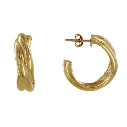 Les Poulettes Bijoux - Boucles D'oreilles Plaqué Or Demi Créoles Trois Rangs Entrelacés
