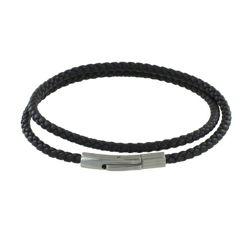 Les Poulettes Bijoux - Bracelet Homme Double Tour Cuir Tréssé Rond Pour Poignet 19cm