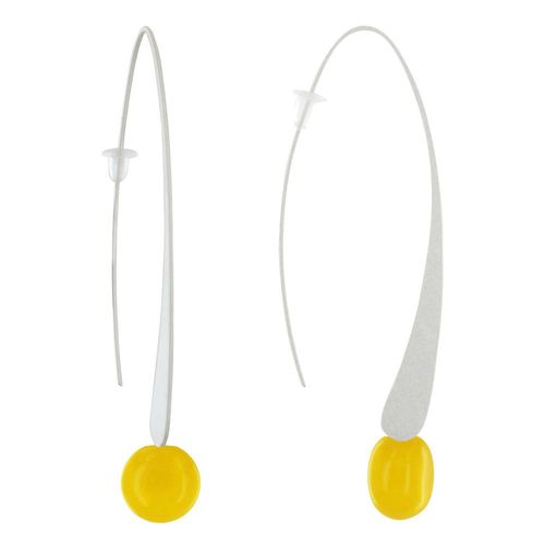 Les Poulettes Bijoux - Boucles D'oreilles Crochet Plat Métal Argenté Et Perles Céramique