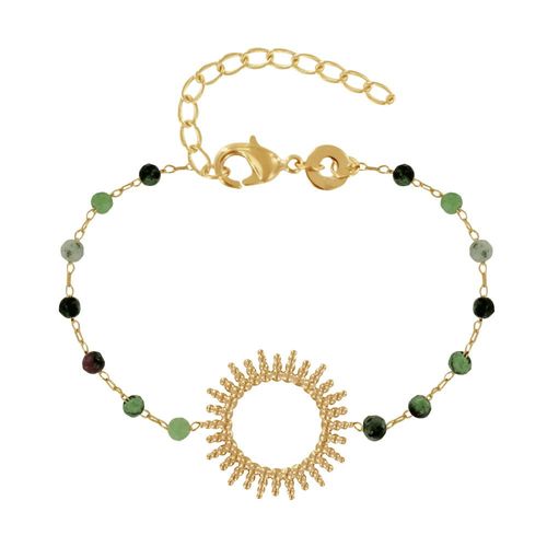 Les Poulettes Bijoux - Bracelet Plaqué Or Soleil De Billes Ajouré Et Perles Facettées Rubis Zoïsite