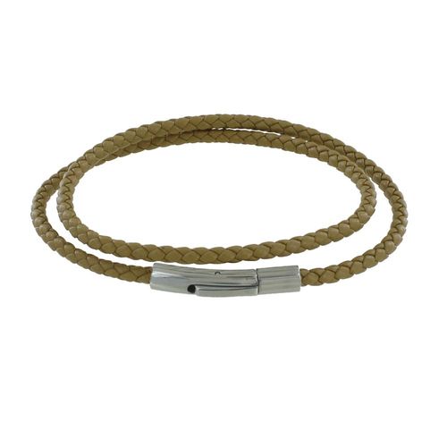 Les Poulettes Bijoux - Bracelet Homme Double Tour Cuir Tréssé Rond Pour Poignet 19cm