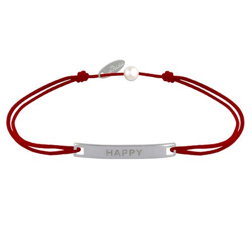 Les Poulettes Bijoux - Bracelet Lien Plaque Incurvé En Argent Gravé Happy