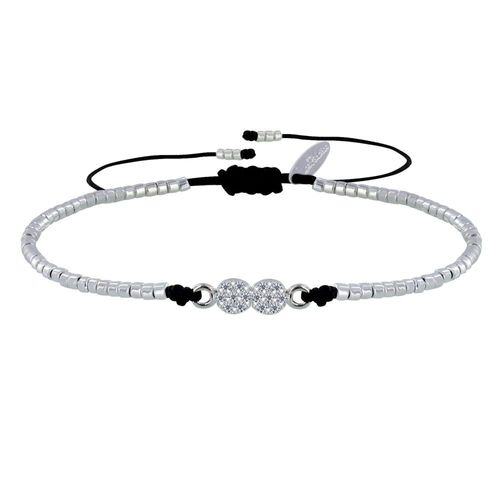 Les Poulettes Bijoux - Bracelet Lien Deux Ronds De Strass Et Petites Perles Brillantes Argentées