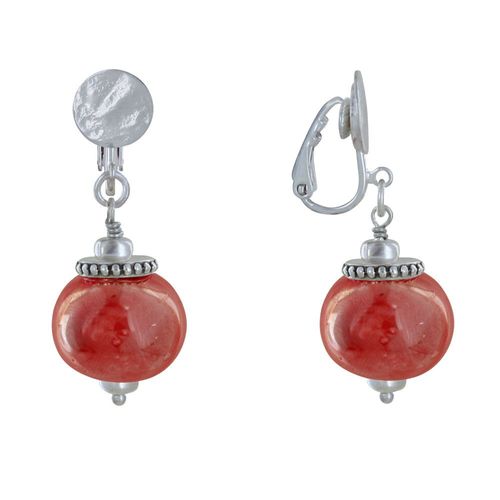 Les Poulettes Bijoux - Boucles D'oreilles Clip Métal Argenté Et Grosses Perles En Céramique