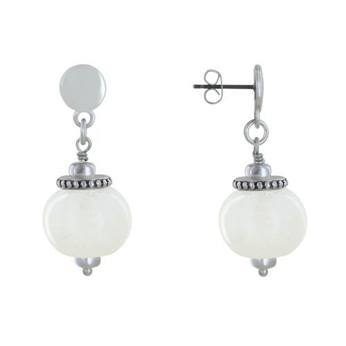 Les Poulettes Bijoux - Boucles D'oreilles Clous Métal Argenté Et Grosses Perles En Céramique