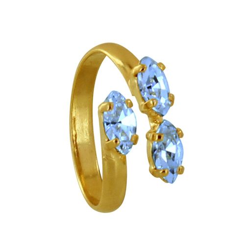 Les Poulettes Bijoux - Bague Laiton Doré Trois Strass Bleu