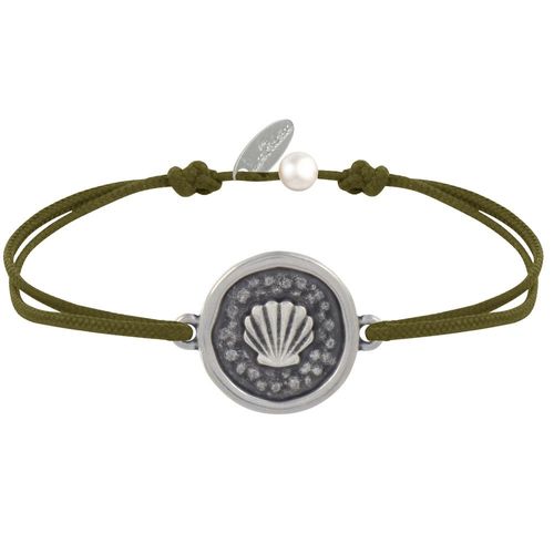 Les Poulettes Bijoux - Bracelet Lien Médaille Ronde Laiton Argenté Coquillage