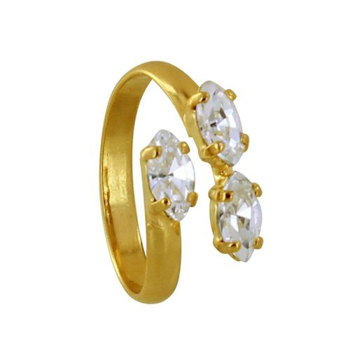 Les Poulettes Bijoux - Bague Laiton Doré Trois Strass Cristal