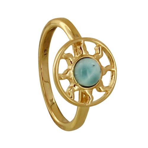 Les Poulettes Bijoux - Bague Plaqué Or Médaille Ronde Soleil Ajouré Et Demi Perle De Larimar