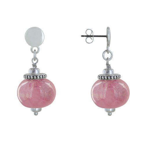 Les Poulettes Bijoux - Boucles D'oreilles Clous Métal Argenté Et Grosses Perles En Céramique