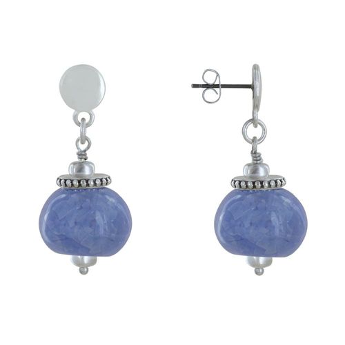 Les Poulettes Bijoux - Boucles D'oreilles Clous Métal Argenté Et Grosses Perles En Céramique