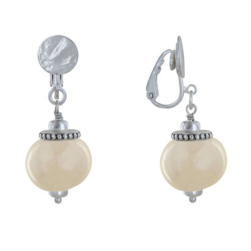 Les Poulettes Bijoux - Boucles D'oreilles Clip Métal Argenté Et Grosses Perles En Céramique