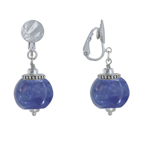 Les Poulettes Bijoux - Boucles D'oreilles Clip Métal Argenté Et Grosses Perles En Céramique