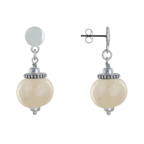 Les Poulettes Bijoux - Boucles D'oreilles Clous Métal Argenté Et Grosses Perles En Céramique