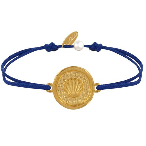 Les Poulettes Bijoux - Bracelet Lien Médaille Ronde Laiton Doré Coquillage