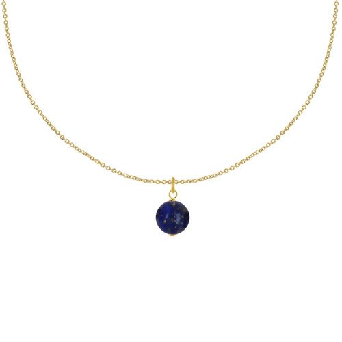 Les Poulettes Bijoux - Collier Plaqué Or Pendentif Perle De Lapis Lazuli
