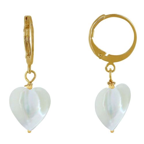Les Poulettes Bijoux - Boucles D'oreilles Mini Créoles Plaqué Or Et Coeur De Nacre